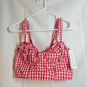Colsie Red Gingham Bustier Crop Top Sweetheart Neckline Sleeveless‎ - Size S